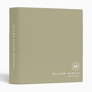 Minimalist Sage Family Monogram Recipe Binder