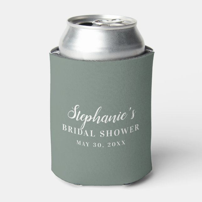 Minimalist Sage Green and White Bridal Shower      Can Cooler (Can Front)