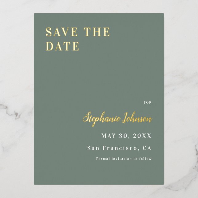 Minimalist Sage Green and White Bridal Shower      Foil Holiday Postcard (Front)