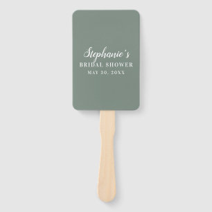 Minimalist Sage Green and White Bridal Shower      Hand Fan