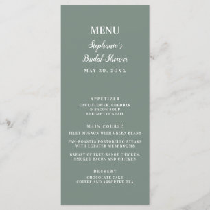 Minimalist Sage Green and White Bridal Shower      Menu