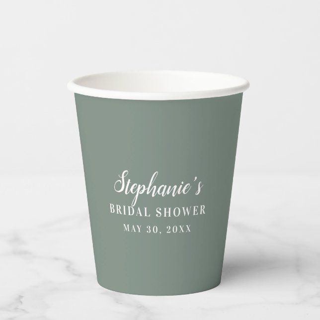 Minimalist Sage Green and White Bridal Shower      Paper Cups (Front)