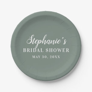 Minimalist Sage Green and White Bridal Shower Paper Plate
