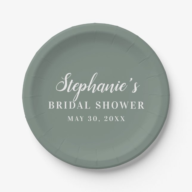 Minimalist Sage Green and White Bridal Shower      Paper Plate (Front)