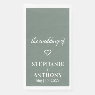 Minimalist Sage Green and White Wedding Napkin