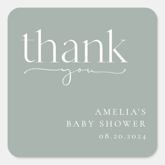 Minimalist Sage Green Baby Shower Thank You Square Sticker (Front)