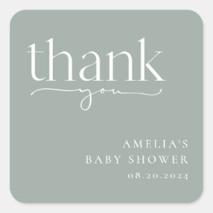 Minimalist Sage Green Baby Shower Thank You Square Sticker