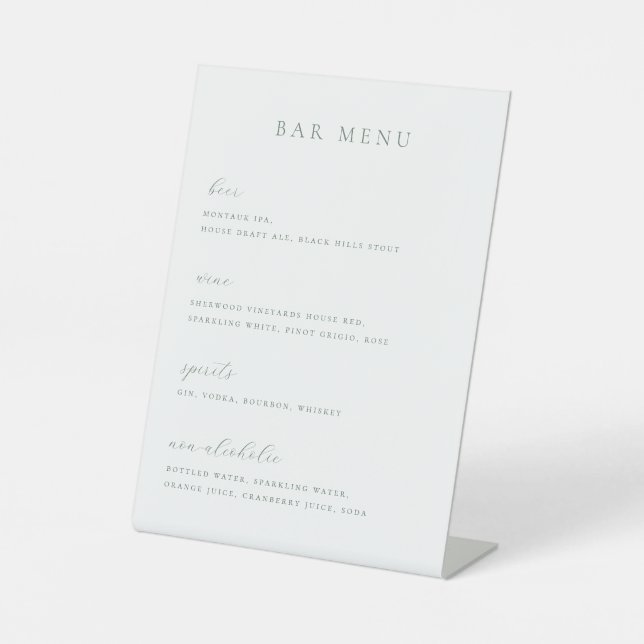 Minimalist Sage Green Bar Menu List Pedestal Sign (Front)