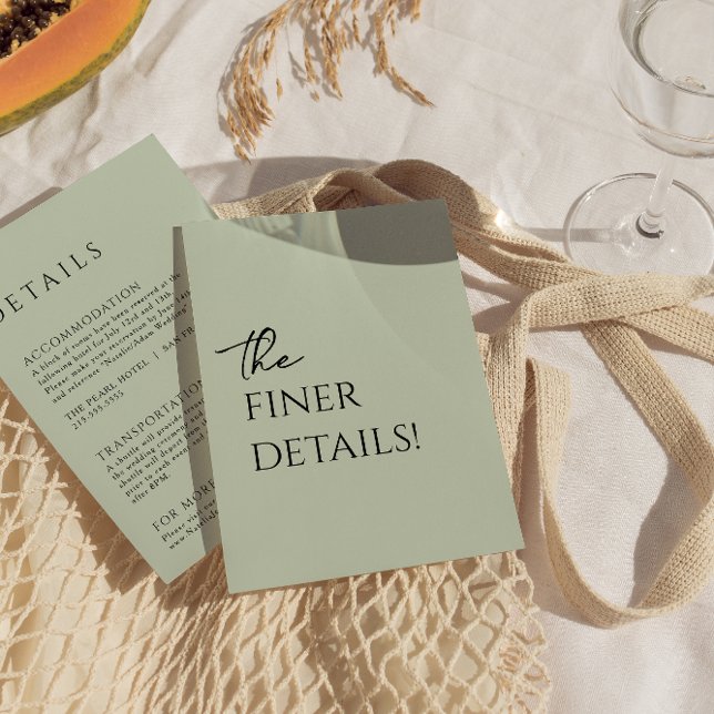 Minimalist Sage Green Boho Trendy Wedding Details Enclosure Card (Creator Uploaded)
