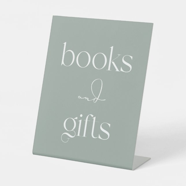 Minimalist Sage Green Books and Gifts Pedestal Sign (Front)