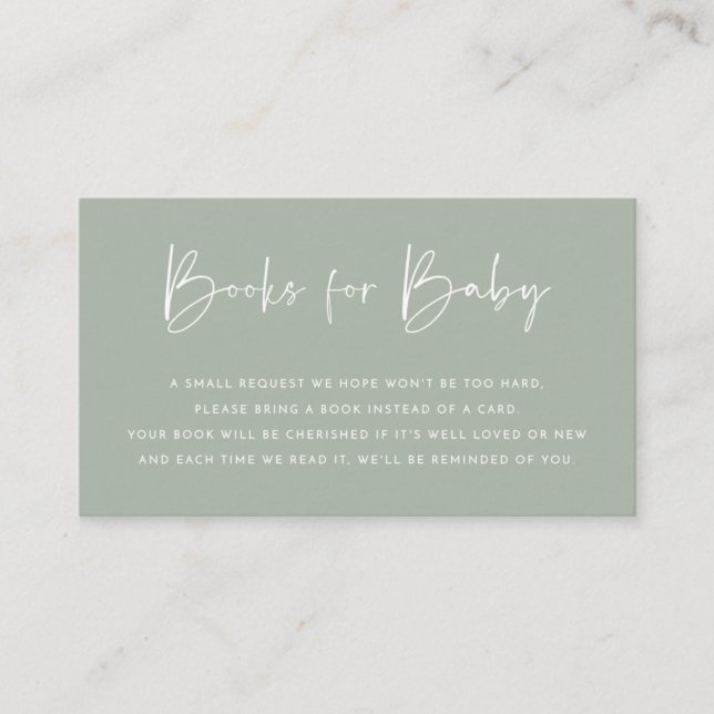 Minimalist Sage Green Books For Baby Card (Front)