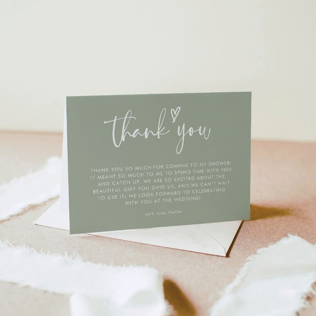 Minimalist Sage Green Bridal Shower Thank You Card (Creator Uploaded)