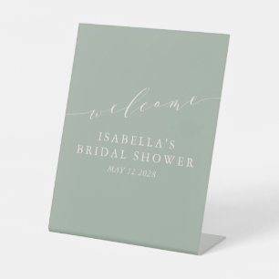 Minimalist Sage Green Bridal Shower Welcome   Pedestal Sign