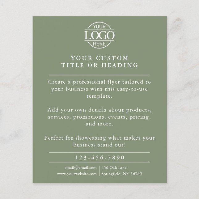 Minimalist Sage Green Business Logo Promotional Flyer (Front)