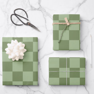Minimalist Sage Green Checkerboard Pattern Wrapping Paper Sheet