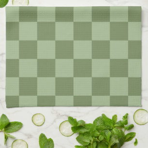 Minimalist Sage Green Chequerboard Pattern Kitchen Towel