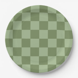 Minimalist Sage Green Chequerboard Pattern Paper Plate