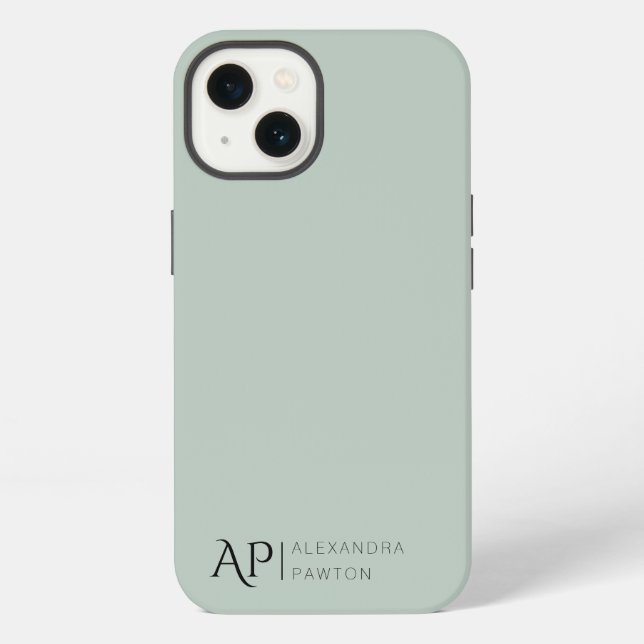 Minimalist Sage Green Custom Monogram iPhone Case (Back)