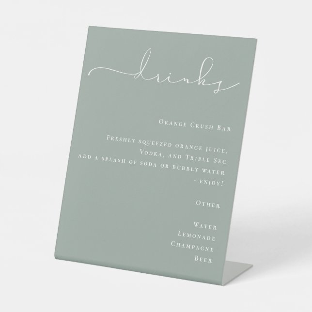 Minimalist Sage Green Drinks Menu Pedestal Sign (Front)