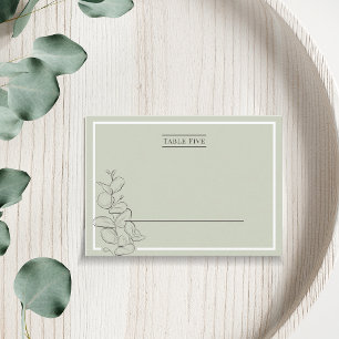 Minimalist sage green fine line eucalyptus wedding place card