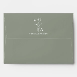 Minimalist Sage Green Floral Boho Elegant Wedding Envelope