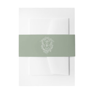 Minimalist Sage Green Floral Monogram Wedding  Invitation Belly Band