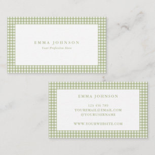 Minimalist Sage Green Gingham Plaid Business Card
