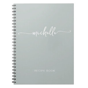 Minimalist Sage Green Girly Monogram Name Notebook