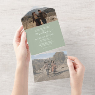 Minimalist Sage Green Greenery Wedding All In One Invitation