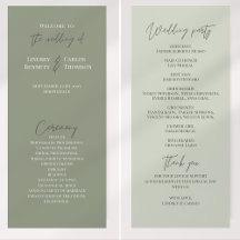 Minimalist sage green hand written wedding program