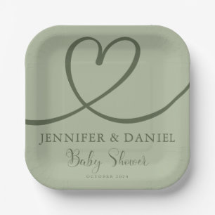 Minimalist Sage Green Handwritten Elegant Oh Baby Paper Plate