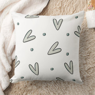 Minimalist Sage Green Hearts & Dots Pattern Throw Pillow