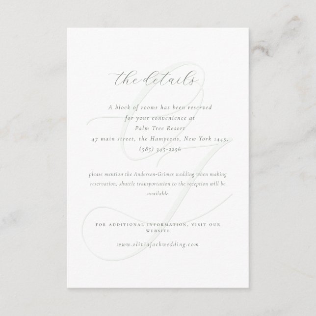Minimalist Sage Green Initials Wedding  Enclosure Card (Front)