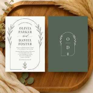 Minimalist Sage Green Ivory Boho Floral Wedding Invitation