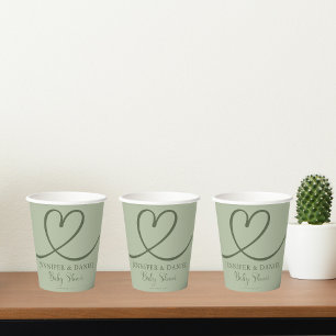 Minimalist Sage Green Minimalist Heart Personalize Paper Cups