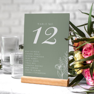 Minimalist Sage Green Modern Boho Wedding Names Table Number