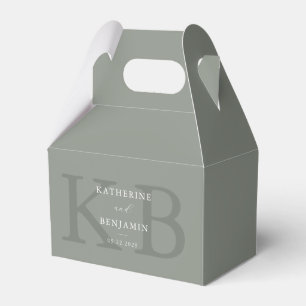 Minimalist Sage Green Monogram Modern Wedding Favor Box