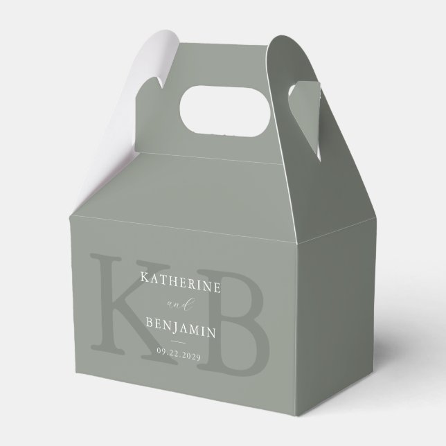 Minimalist Sage Green Monogram Modern Wedding Favor Box (Front Side)