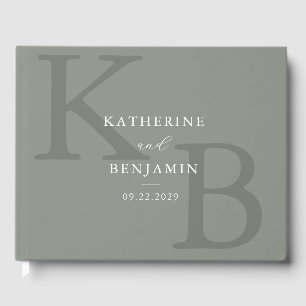 Minimalist Sage Green Monogram Modern Wedding Guest Book