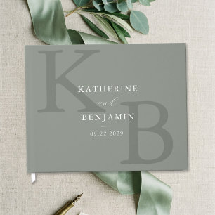 Minimalist Sage Green Monogram Modern Wedding Guest Book