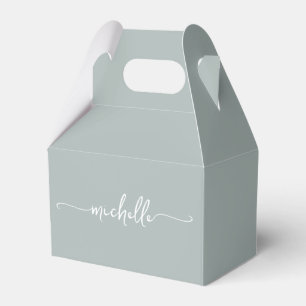 Minimalist Sage Green Monogram Name Script Favor Box