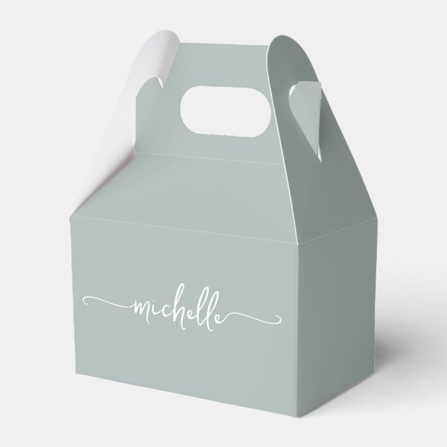Minimalist Sage Green Monogram Name Script Favor Box (Front Side)