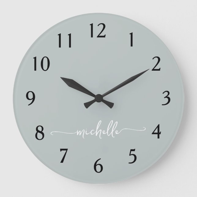 Minimalist Sage Green Monogram Signature Script  Large Clock (Front)