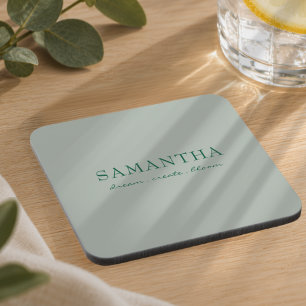 Minimalist Sage Green Name Inspirational Quote Coaster