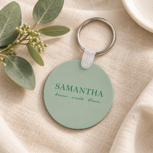 Minimalist Sage Green Name Uplifting Quote Keychain