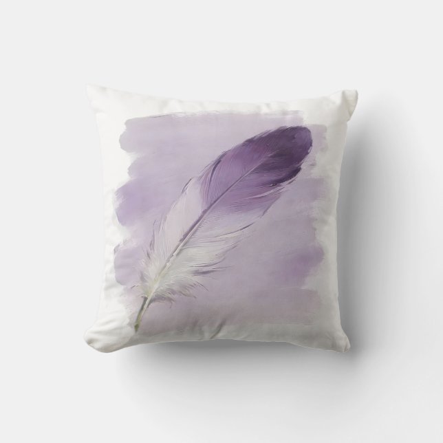 Minimalist Sage Green Paint Stroke Feather Throw Pillow (Front)