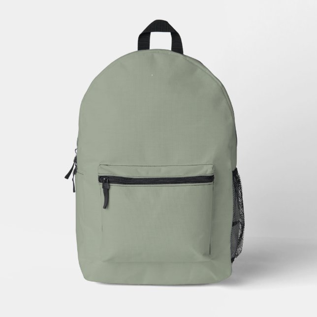 Minimalist sage green plain solid colour modern printed backpack (Front)