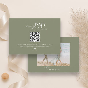 Minimalist Sage Green QR Code Wedding Website RSVP Card