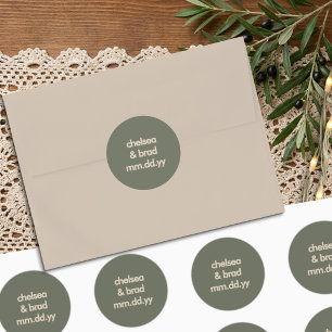 Minimalist Sage Green Retro Wedding Envelope Classic Round Sticker