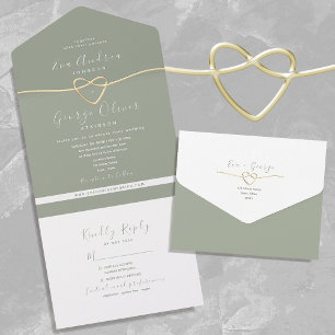 Minimalist Sage Green Rope Heart Wedding  All In One Invitation